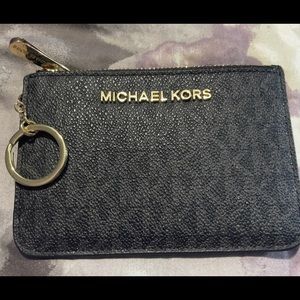 Michael Kors Jet Set Key Ring Zip Coin Pouch/ID Card Holder in Black and Gray